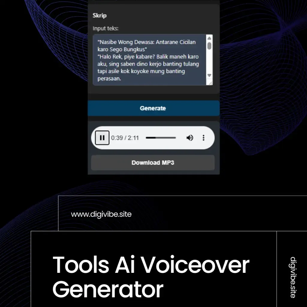 Tampilan Antarmuka DigiVibe AI Voiceover Generator